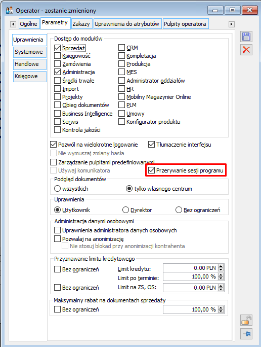 Przerywanie sesji programu Comarch ERP XL Przerywanie sesji programu Comarch ERP XL