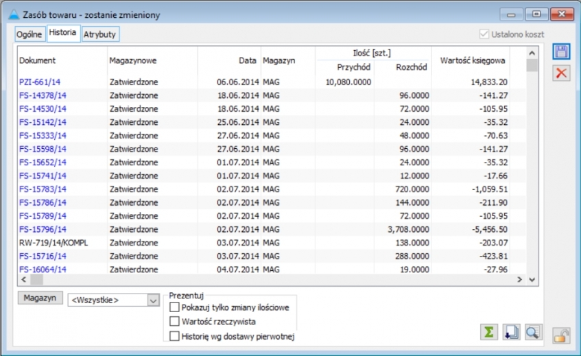 Historia towaru raport standardowy ERP XL Historia towaru raport standardowy ERP XL