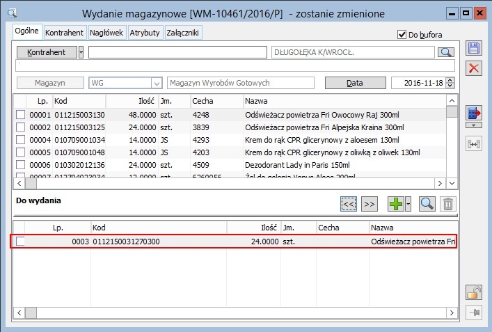 Niewystarczające zasoby uniemożliwiające wydanie na dokumencie WM Niewystarczające zasoby uniemożliwiające wydanie na dokumencie WM