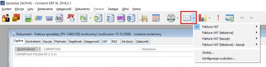 Eksport faktury do PDF w Comarch ERP XL
